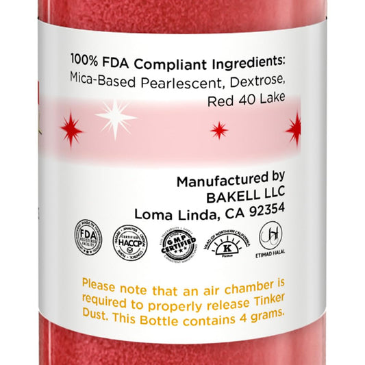 Bakell - Classic Red Tinker Dust (4g, 1x Mini Spray Pump) Edible Glitter for Food, Desserts, and Beverages!