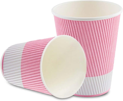 Restaurantware-12 Ounce Disposable Coffee Cups, 500 Ripple Wall Hot Cups For Coffee - Lids Sold Separately, Rolled Rim, Light Pink Paper Insulated Coffee Cups, For Hot Coffee, Tea, And More
