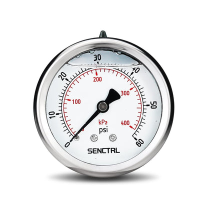 SENCTRL 0-60 Psi Glycerin Liquid Filled Low Pressure Gauge, 2.5" Dial Size, 1/4" NPT Back Mount, Stainless Steel Case, for Pool Sand Filter Pump Tire Water Oil Air Pressure Test