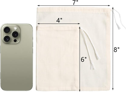 Eketirry Spice Bags, 20pcs Reusable Empty Tea Bags, Muslin Strainer Bags, Soup Bags for Cooking, Natural Cotton Fine Mesh Cheesecloth Bags for Cold Brew Coffee(4 x6" &7 x8")