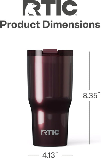 RTIC 30oz Essential Tumbler with Lid, Insulated, Stainless Steel, Metal, Double Wall Vacuum-Insulation, Ceramic Lined, Travel Cup for Iced Coffee, Tea, Hot and Cold Drink, Vintage Rose Metallic