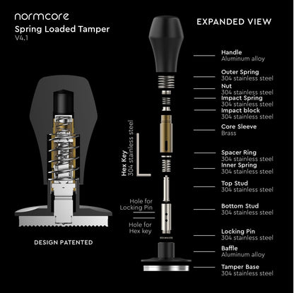 Normcore 58mm Espresso Coffee Tamper V4.1, Spring Loaded Tamper with 15lb/25lb/30lb Interchangeable Springs, Fit All Default 58mm Espresso Baskets, Not Specified to 58.5mm, White