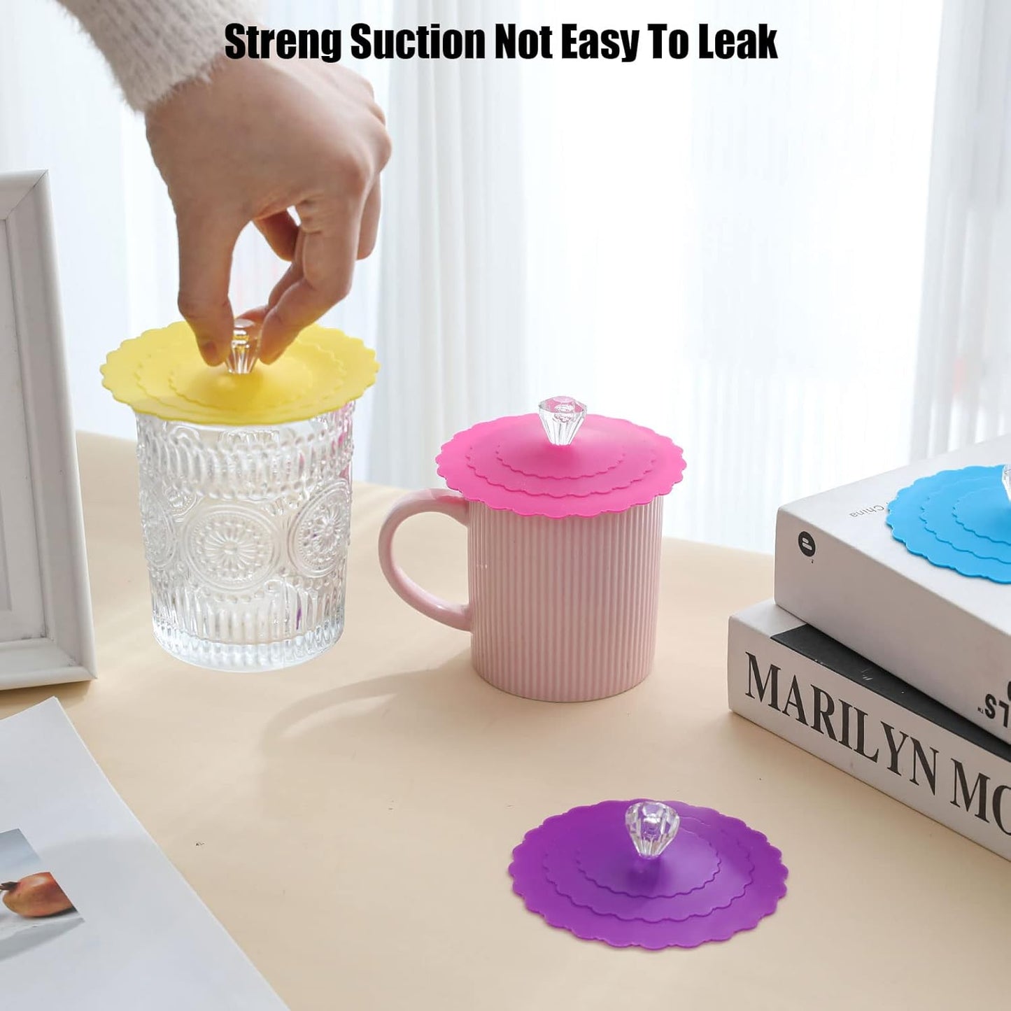 Silicone Cup Covers (Set of 4) ， Multicolored Silicone Lids for Mugs, Cups, Tea Pots,Flexible Mug Covers，Hot Cup Lids for Coffee & Tea