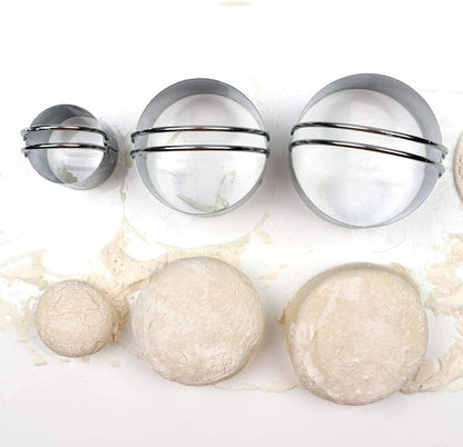 HULISEN Biscuit Cutter Set (3 Pieces/Set), Stainless Steel Round Cookies Cutter with Handle, Professional Baking Dough Tools, Gift Package