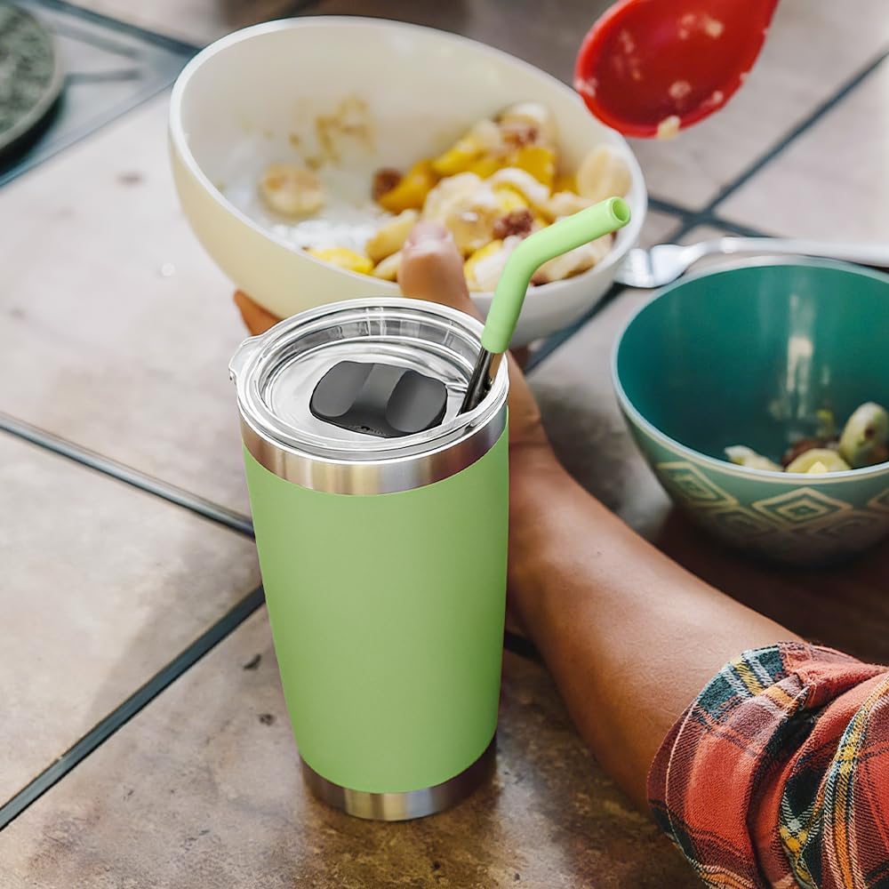Stainless Steel Straw for 20 oz YETI Tumbler, 8.5in Metal Straight Straws Reusable with Silicone Tip for Milk, Juice, Cola, Coffee- 2 Cleaning Brushes & 1 Portable Bag