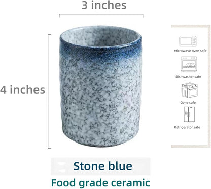Stoneware Coffee Bar Utensil Holder Tea & Coffee Spoon & Stirrer Holder for Stir Stick Straw Teaspoon Holder Spoon Cup Small Utensil Jar (Stone Blue)