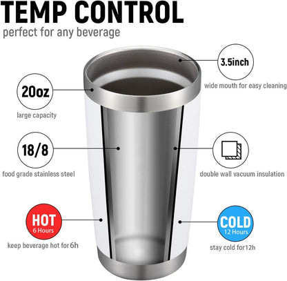 COMOOO 20oz Double Wall Vacuum Insulated Travel Mug, Stainless Steel Tumbler with Lid and Straw Durable Powder Coated Insulated Coffee Cup for Cold & Hot Drinks (White. 2 pack