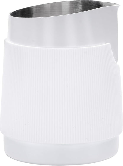 Normcore Handleless Milk Pitcher with Round Spout - Espresso Steaming Pitcher - 18/8 Stainless Steel Milk Frothing Jug - Premium Barista Tools - Non-stick coating White - 15.2 oz (450 ml)