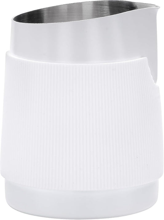 Normcore Handleless Milk Pitcher with Round Spout - Espresso Steaming Pitcher - 18/8 Stainless Steel Milk Frothing Jug - Premium Barista Tools - Non-stick coating White - 15.2 oz (450 ml)