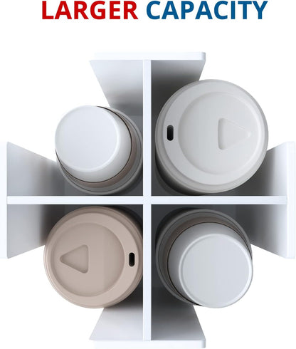 Cup and Lid Holder, 4 Compartment, Square | Rotating Coffee Cup Dispenser Lid Carousel for Restaurant, Buffet, Coffee Station, Bar, Countertop, White Acrylic