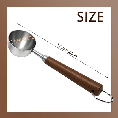 2PCS Vintage Coffee Measuring Spoon， 30ml/10g Capacity coffee scoop for ground coffee、Coffee Beans And Tea，304 Stainless Steel coffee spoons with long Wooden Handle（Silver)