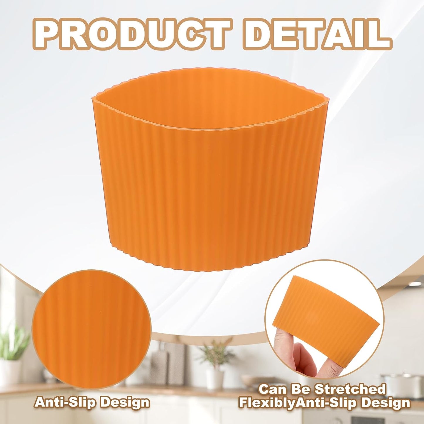 uxcell 6Pack Coffee Cup Sleeves, Reusable Silicone Heat Resistant Cup Protective Sleeve Nonslip Mug Protector Cover for Home Travel Coffee Mug Glasses Water Bottle Boots, Orange