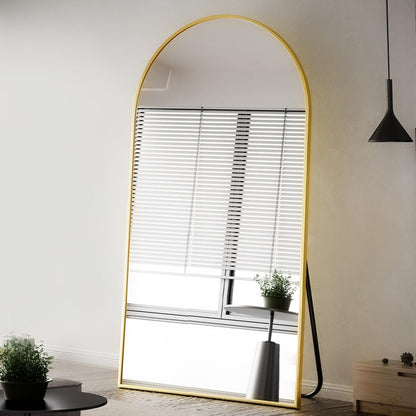 VooBang Oversized Full Length Mirror, 76" x 34" Arch Floor Mirror with Stand, Aluminum Alloy Frame Full Body Mirror for Bedroom Bathroom Living Room Decor, Gold