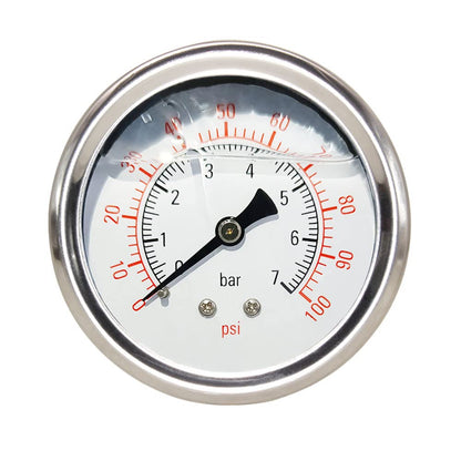 Pressure Gauge 1/4" NPT 0-100Psi Glycerin Filled 2 1/2 inch Dial 304 Stainless Steel Case Center Back Mount