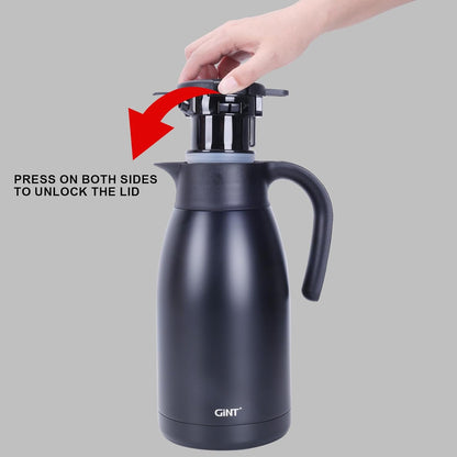 GiNT 1.9L / 64Oz Thermal Coffee Carafe, Insulated Stainless Steel Coffee Carafes for Keeping Hot/Double Walled Vacuum Thermal Carafe (Black)