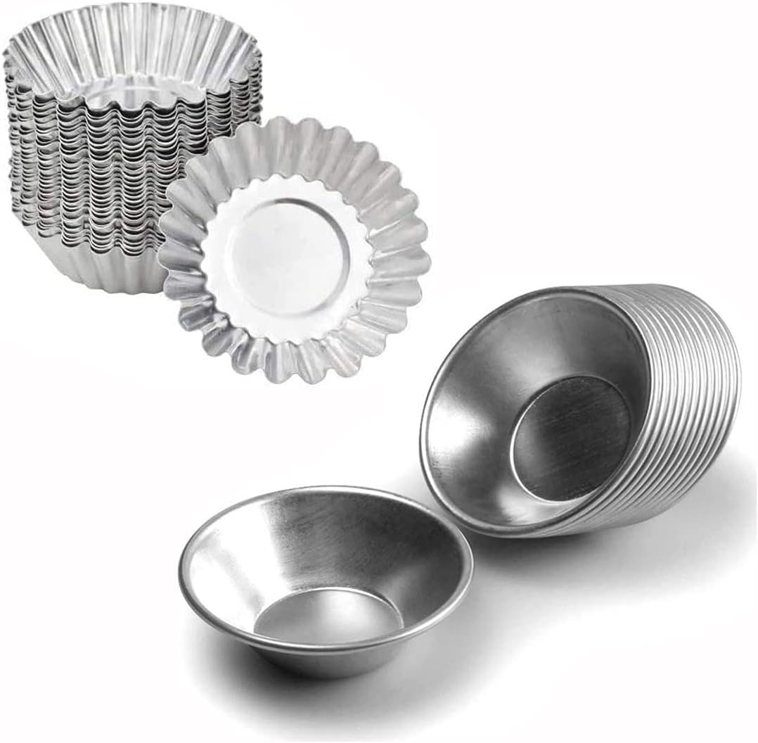 Egg Tart Molds Reusable, Non-Stick Mini Tart Pan Pie Tins Cupcake Cake Baking Cups,Aluminium/30 Pieces