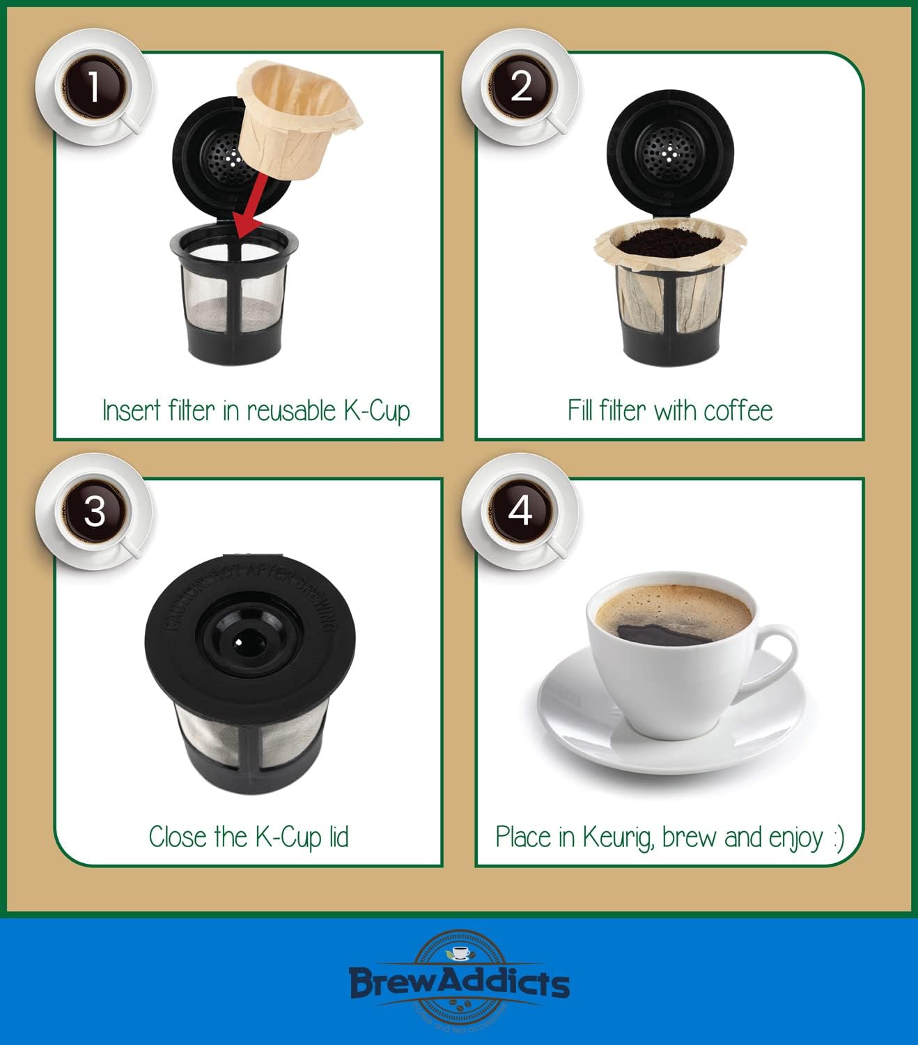 600 Paper Coffee Single-Use Filters, Brown, All-Natural & Unbleached for Keurig Brewers and Compatible with K-Cup Pods 1.0 & 2.0 Models, Disposable filters