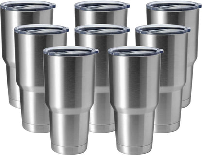 HASLE OUTFITTERS 30oz Stainless Steel Tumbler, Double Wall Vacuum Insulated Travel Mug Tumbler, Durable Insulated Coffee Mug, Gift Box Set (Silver, 8)