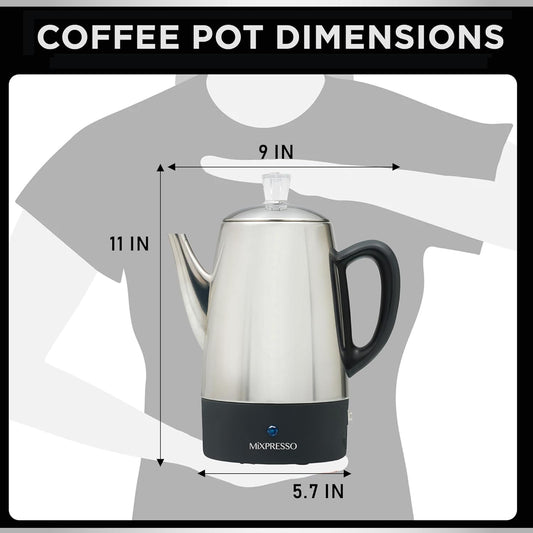 Mixpresso 10 Cup Percolator Coffee Pot Electric, Stainless Steel Coffee Percolator Electric With Keep Warm Function, Classic Perculator Pot With Removable Basket for Home or Office