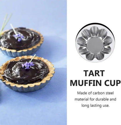 12 Pcs Stainless Steel Tart Pans - Non-Stick Flower Cookie Cutters Mold for Baking - Flower and Round Muffin Cups - Cupcake Mold for Kitchen