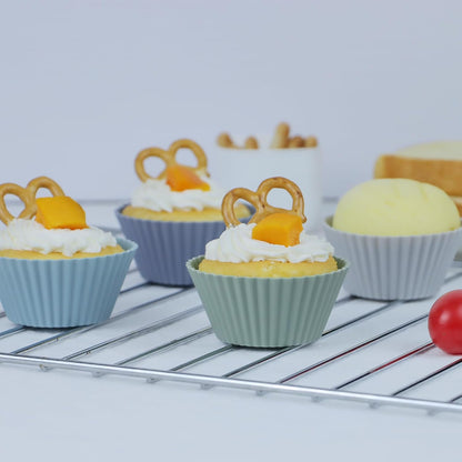 Silicone Baking Muffin Cups 12 Pack, Reusable Cupcake Liners Cake Molds, BPA Free, Dishwasher Safe(Grey Series, Regular Size)