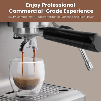 Gevi 58mm Commercial Grade Espresso Machine with PID Temp Control, Adjustable Shot/Temp, Powerful Steam Wand & Barista Kit - Ideal for Home & Café (EzBru 1000)
