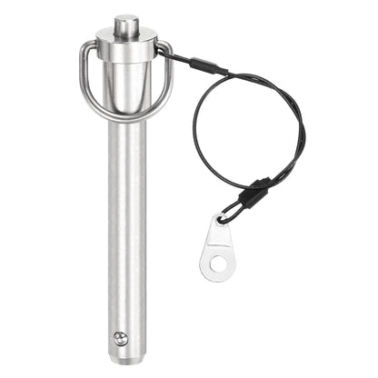 uxcell 1 Pcs Quick Release Pin, 1/2" x 3"(Dia. x L) Push-Button Ball Locking Pin 304 Stainless Steel Ring Handle Locking Pin with Wire for Audio Bimini Top Marine, Silver