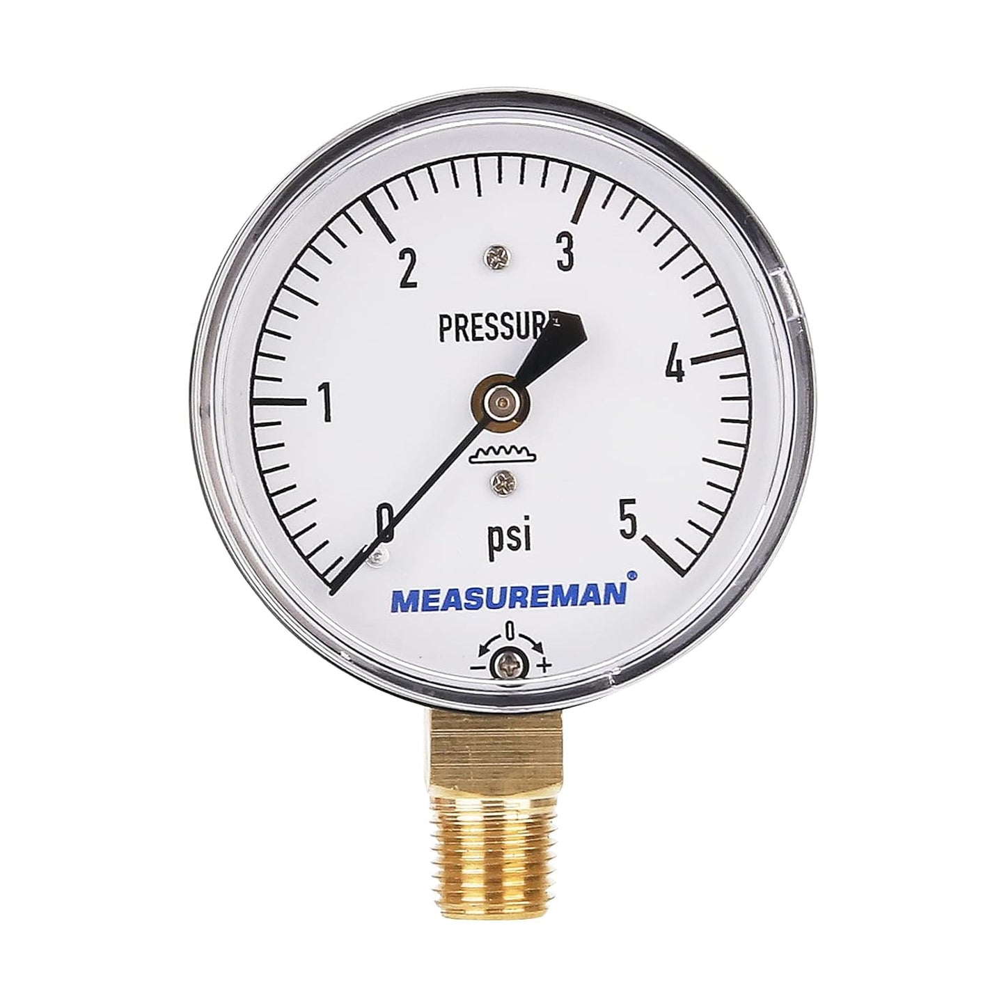 MEASUREMAN Diaphragm Type Capsule Low Pressure Gauge, 2-1/2" Dial, 1/4" NPT Lower Mount, Adjustable, 0-5Psi
