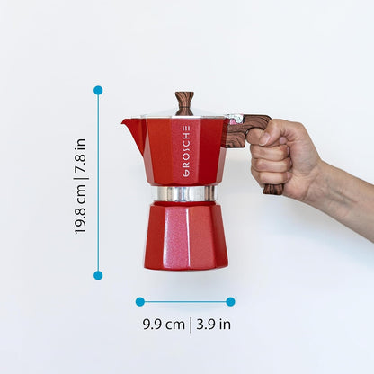 GROSCHE Milano 6 Espresso Cup, 9.3 oz Red Stovetop Espresso Maker - Italian Moka Pot