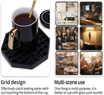 Octagon Coffee Drip Tray by Hard Black Plastic for Coffee Countertop | Drip Tray for Drink Dispenser (4" - 4 Pcs)