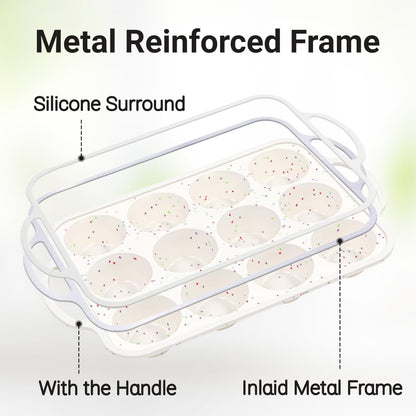 FUNBAKY Silicone Muffin Pan with Metal Frame, Nonstick 12 Cups Regular Size Silicone Muffin Tin for Oven Baking Easy to Move with Handle BPA Free