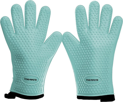 KITCHEN PERFECTION Silicone Smoker Oven Gloves -Extreme Heat Resistant BBQ Gloves -Handle Hot Food Right on Your Smoker Grill Fryer Pit|Waterproof Oven Mitts Grill Gloves |Superior Value Set+3 Bonuses