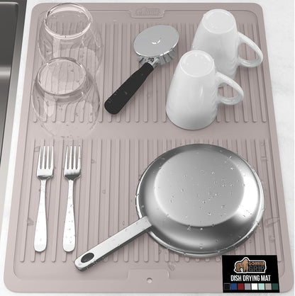 GORILLA GRIP 100% BPA-Free Patented Silicone Dish Drying Mat for Kitchen Counter, 18x24 Inch, Water Catching Ribbed Design, Easy Clean Waterproof Sink Liner, Heat Resistant, Fits Under Rack, Almond