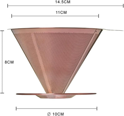 ATHIA Golden Stainless Steel Reusable Coffee Filter, Pour Over Cone Dripper with Fine Mesh, Paperless & Eco-Friendly Design, Fits Most Mugs, Carafes & Coffee Makers (Rose Golden, Standard)