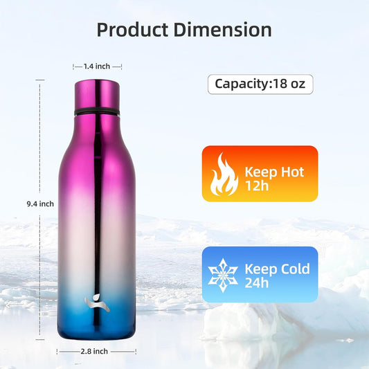 Insulated Water Bottle with Strap,18 oz Double Wall Stainless Steel Vacuum Bottles Metal Water Flask,Wonderland