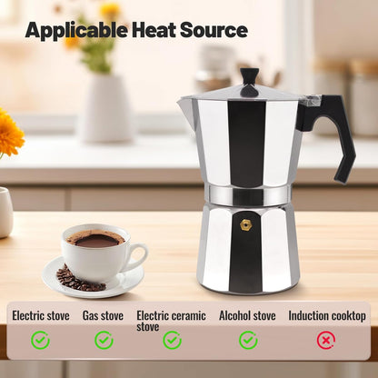 12 Cup Aluminum Moka Pot Classic Stovetop Espresso Coffee Maker 600ml 20oz Coffeemaker Percolator Mocha Pot Greca Coffee Maker Cafe Makers for Italian and Cuban Café Brewing Silver