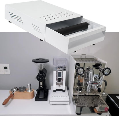 Espresso Knock Box Drawer, Stainless Steel High Bearing Capacity Coffee Knockbox For Home and Commercial Use, Middle Size 13.77 x 9.84 x 3.54 inch (White)