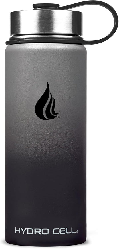 HYDRO CELL Stainless Steel Insulated Water Bottle with Straw - For Cold & Hot Drinks - Metal Vacuum Flask with Screw Cap and Modern Leakproof Sport Thermos for Adults (Graphite/Black 18oz)