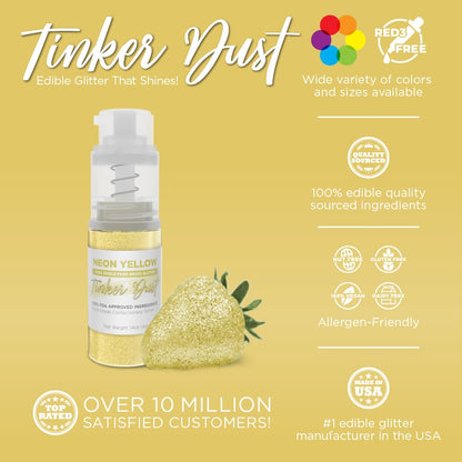 Bakell - Neon Yellow Tinker Dust (4g, 1x Mini Spray Pump) Edible Glitter for Food, Desserts, and Beverages!