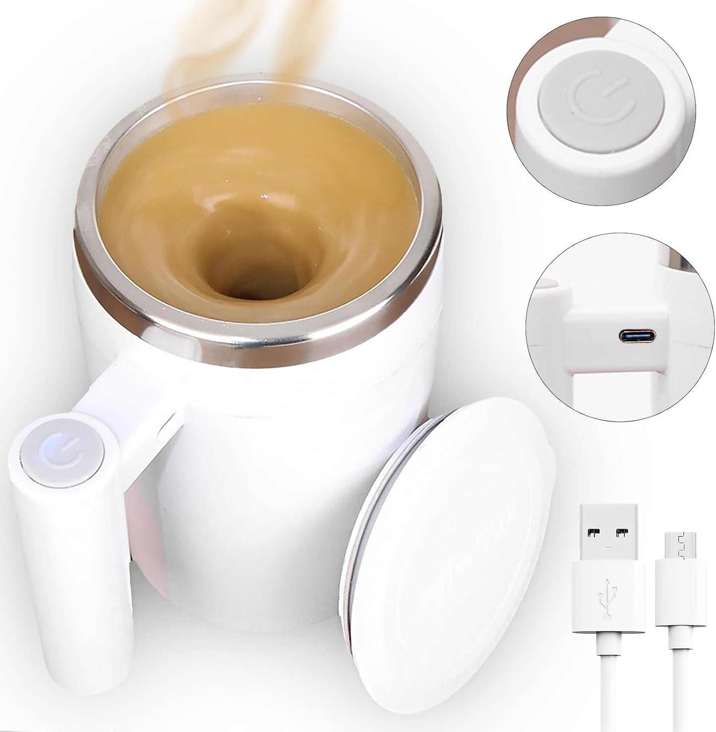 Self Stirring Coffee Mug-Automatic Magnetic Stirring Cup for Easy Mixing | USB Rechargeable with 304 Stainless Steel Interior,Silicone Lid,Ideal for Coffee,Cocoa,Milk