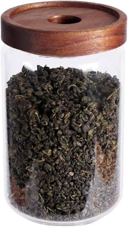 Glass Tea Canister, 25 FL OZ/ 750ml Bulk Food Storage Jar with Airtight Acacia Lid, Glass Food Container for Loose Leaf Tea, Coffee Bean(6 inch high)