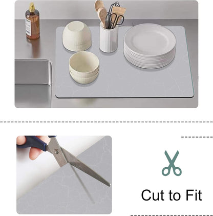 Coffee Maker Mat for Countertops, Coffee Bar Accessories Fit Under Coffee Machine Mat, 19"x12" Rubber Backed Coffee Pots, Table Mat Under Appliance, Dish Drying Mat, Marble Gray for Kitchen Counter
