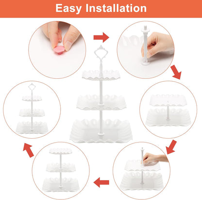 Coitak Plastic Cupcake Stands, 3 Tier Cupcake Stand, Dessert Tower Tray for Tea Party, Baby Shower and Wedding (2 Pack)