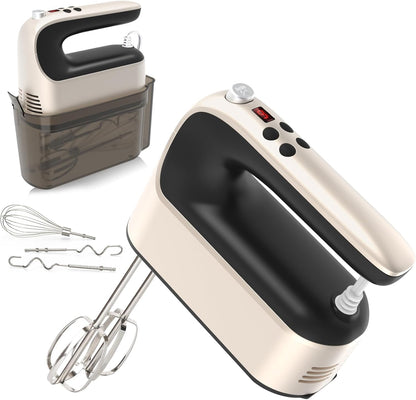 9-Speed Digital Hand Mixer Electric, 400W Powerful DC Motor, Baking Mixer Handheld with Snap-On Storage Case, 5 Stainless Steel Accessories, Flat Beaters, Dough Hooks, Whisk (Champagne Gold)