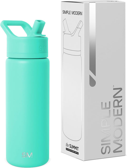 Simple Modern Kids Summit Water Bottle with Straw Lid | Vacuum Insulated Stainless Steel | Leak Proof BPA-Free Cup for School | 18oz, Tropical Wave