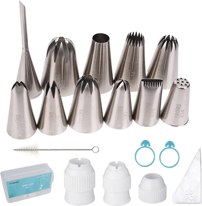 11 Pcs Extra Large Piping Tip Set,Stainless Steel Cake Decorating Icing Tips Nozzles,Professional Pastry Tips for Cupcake, Cookie and Puff