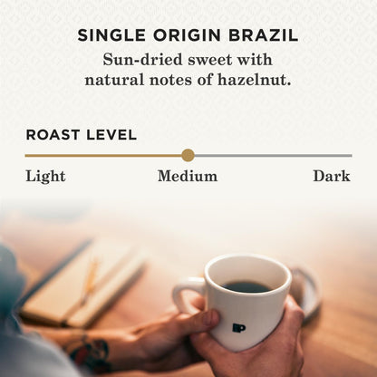 Peet's Coffee, Medium Roast Single Serve Coffee Pods - Single Origin Brazil 88 Count (4 Boxes of 22 Pods)