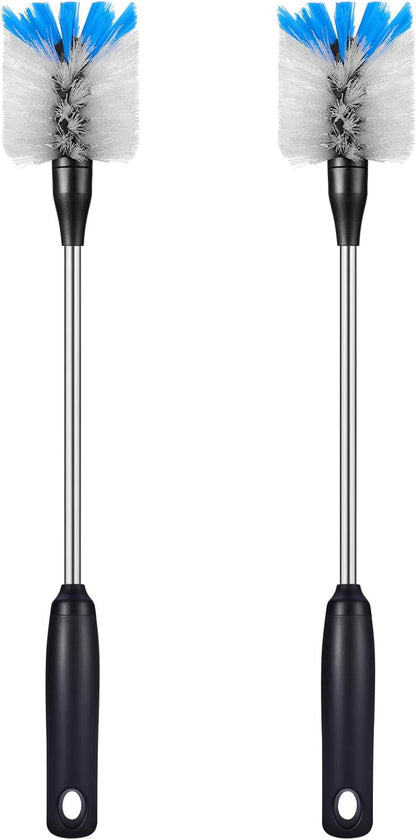 Stainless Steel Bottle Brush with Replaceable Head, 2 Pack Long Handle Scrubbing Brush for Water Bottles, Glasswares, Mugs, Flasks, Tumblers, Vases, and Kitchen Sink, 15 in