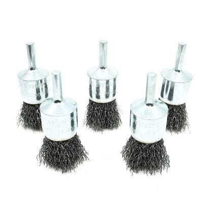 Benchmark Abrasives 1" Crimped Wire End Brush Die Grinder for Cleaning deburring on Cast Iron, Steel, Titanium, Nickel, 1/4" Shank for Rotary Tools (5 Pack) - Carbon Steel