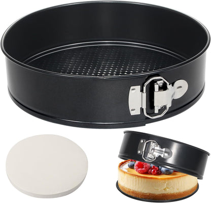 Tellshun 9 Inch Springform Pan Tin with 50pcs Parchment Paper Cheesecakes Baking Mold Round Leakproof Nonstick Removable Bottom Bakeware for Pie Cake Pizza and Quiches